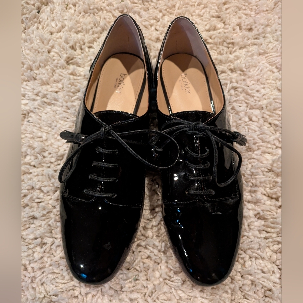 BOTKIER Caia Black Patent Leather Tassle Oxford Shoes Women's Sz 10
